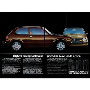 1976 Honda Civic Lineup Hatch Sedan Wagon 2 Page Vintage Print Ad Wall Art Decor
